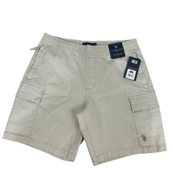 US Polo Assn Mens Comfort Cargo Shorts Sand Glass M Elastic Waist 8.5 Inseam - Picture 1 of 8